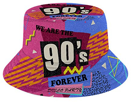 Retro 80er 90er Jahre Bucket Hats Fashion Sun Cap Packable Outdoor Sommer Fischerhut für Damen und Herren, Retro-Stil der 90er Jahre, Einheitsgr��e