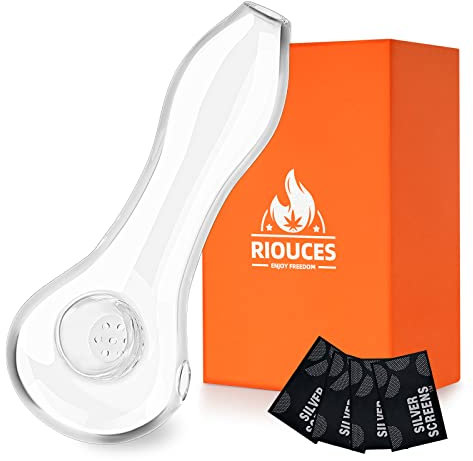 RIOUCES 7 Holes Glass Pipe, Glass Spoon Elegant Beautiful Compact & Lightweight Design, Heat Resistance - Gift for Collectors, Enthusiasts, and Fathers (Transparent)