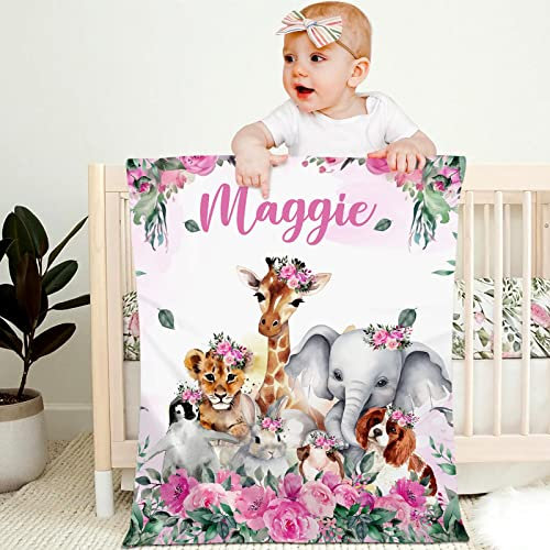 Personalisierte Babydecke mit Namen Kinderdecke Namensdecke Tier Elefant Panda Individuelle Baby Decke für Geburtstag, Geschenke