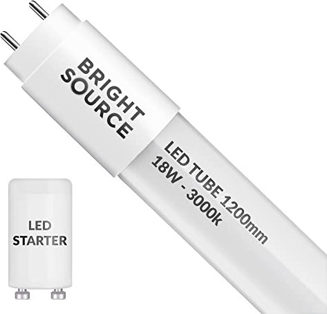 Bright Source 4ft (1199mm) 18w LED T8 Tube, 1800lm, 3000K Warm White, Replacement for 36w T8 Fluorescent, Starter Included - Direct Mains or for use with Switch Start Fitting with Magnetic Ballast