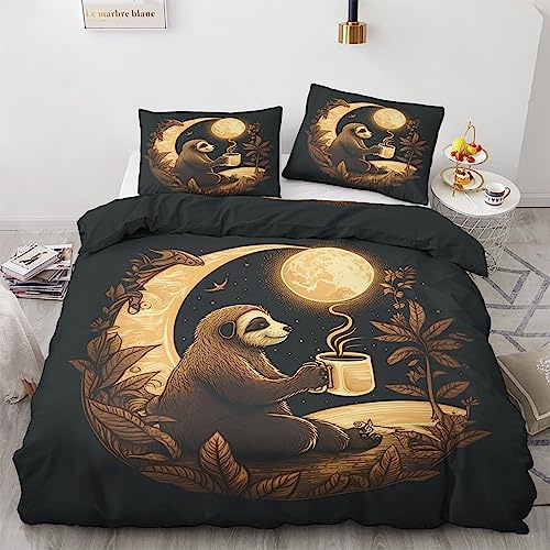 GEDAEUBA Faultier Bettwäsche 200x220 Sommer - Mond Bettbezug 200 x 220 3 teilig, Wendebettwäsche und Kissenbezug 80x80, Weiche & Atmungsaktive Mikrofaser Bettwäsche-Sets mit Reißverschluss