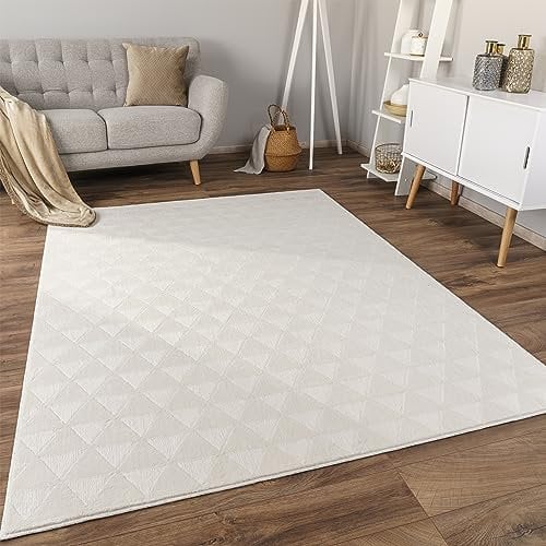 Paco Home Teppich Wohnzimmer Schlafzimmer Kurzflor rutschfest Skandinavisches Boho Design Einfarbig Geometrisch 3D Effekt Modern, Grösse:200x280 cm, Farbe:Creme 2