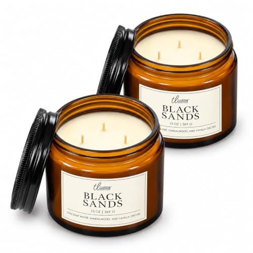 2X True Living 3-Wick Amber Jar Candle 369g - Black Sands (Coconut Water, Sandalwood & Vanilla Orchid)