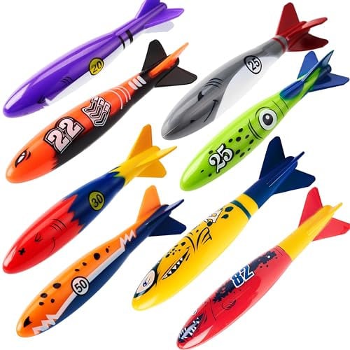 JOYIN 8 Piezas Torpedo Buceo Juguetes para Piscina Juguetes Niños Buceo Juguetes para Niños Submarino Juguetes Acuáticos Niños Buceo Animales Hundidos Torpedo para Niños Verano Natación Buceo