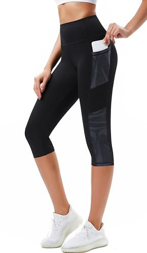 Neonysweets Damen Workout Leggings Handytasche Laufen Yoga Hosen, Yogacapris-schwarz/Prited05 (75% Polyester, 25% Spandex), X-Groß