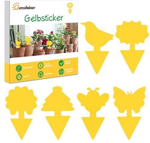 Beshine Gelbsticker, 60 Stück Trauermücken Bekämpfen klebriger Fänger für Pflanzen Innen- und Außeninsekten Fliegenkontrolle, wasserdicht und ungiftig