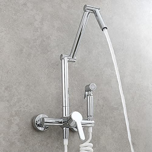 Rubinetto di riempimento pentola, Miscelatore da Cucina Caldo e Freddo in Ottone, Rubinetto da Cucina Pieghevole Girevole for Montaggio a Parete con spruzzatore, Rubinetto Bidet a Due Fori Estraibile,