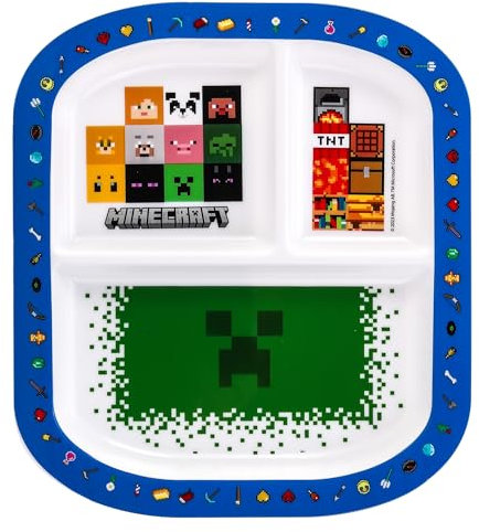 Zawadi Global Minecraft 3 Section Reusable Childrens Kids Toddlers Divided Breakfast Lunch Dinner Plate
