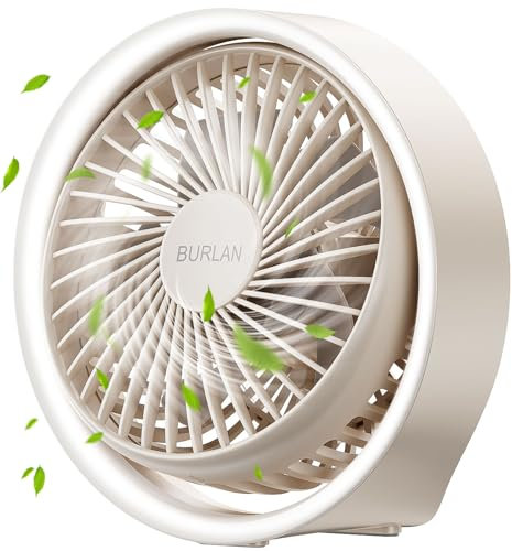 Cordless Desk Fan, Battery Operated Fan with USB, 70ft Strong Airflow Portable Fan, Quiet Operation Fan with LED Light and 360° Rotate Table Fan for Bedroom Home Office Outdoor Travel(White)