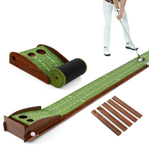 LIFEZEAL Tappetino Golf Allenamento Con Buche per Interni ed Esterni, Portatile Con Ritorno Automatico, Base e Pad Con 3 Palline (2 Buche)