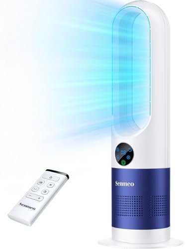 Senmeo Bladeless Fan, 26 inch Tower Fan with Remote, 8 Speeds, 90° Oscillation, 9H Timer, Large LED Display with Auto Off, Easy to Clean, Portable Quiet Cooling Fans for Bedroom, Home, Office
