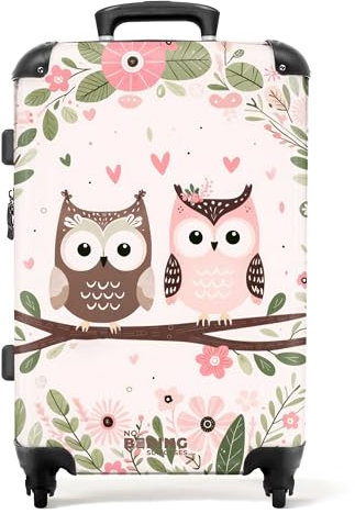 NoBoringSuitcases.com Kinderkoffer, Kinderkoffer Mädchen, Koffer Groß, Koffer Kinder, TSA Schloss, Kindertrolley Mädchen, Koffer 20kg Gepäck, Koffer Mittelgroß (Eulen - Grün, 67 cm - 72 L)