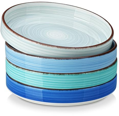 vancasso Série BONITA Lot de 4 Bols à Pâtes en Grès, Assiettes Creuses 1000ml, Assiettes à Pates, Grands Saladiers pour Lave-vaisselle et Micro-ondes, Bleu
