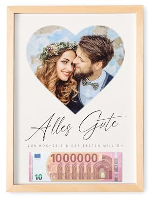 DEL MÀ Unique & Personal Eure erste Million Hochzeitsgeschenk personalisiertes Geldgeschenk zur Hochzeit mit Foto Geld Verpackung (DIN A3 | mit oder ohne Bilderrahmen)