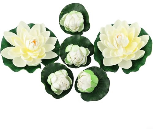 FACAIIO 6 Stück Künstliche Lotusblume, Schwimmpflanzen Seerose Teich Garten Dekor, 949UXQT31Q651HT402VPMQW