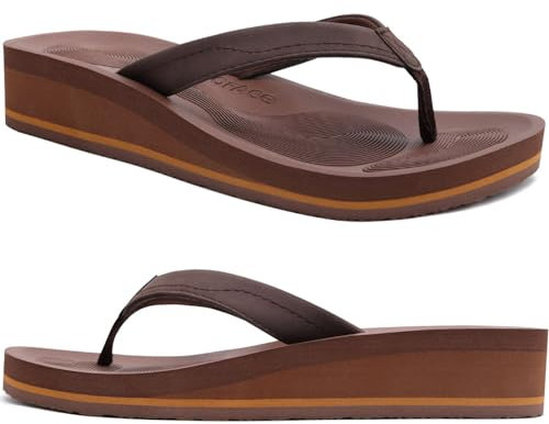 COFACE Femmes Tongs Mode Sandales Tong Compensees été Plage Piscine et Vacances avec Tapis de Yoga Confortable Marron Foncé Taille 38