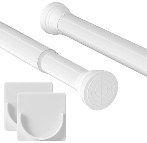 GOOWIN 1 Stück Gardinenstange, 61–87 cm Gardinenstange Ohne Bohren, Metall Ausziehbar Spannstange Teleskopstange für Badezimmer, Kleiderschrank, Fenster (Weiß)
