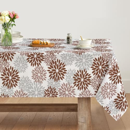 Artoid Mode Blumen Braun Dahlien Herbst Tischdecke 140x220 cm, Saisonnal Fall Fleckschutz Tischwäsche Küche Dekoration Urlaub Party Dekor