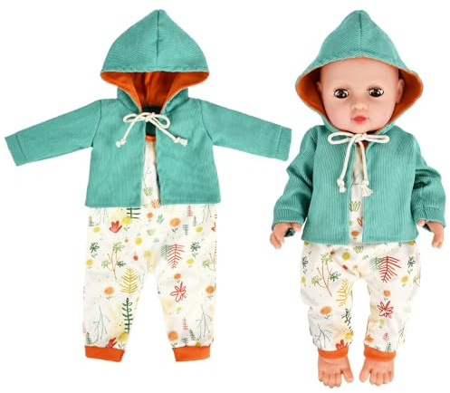 Puppenkleidung Outfits für Baby Puppen, New Born Baby Puppen Kleidung Set mit Mantel Hose, Süßes Puppensachen, Puppen Zubehör für Babypuppen 35-43 cm,Geschenke für Mädchen Jungen (Grün)