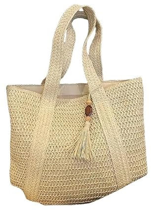 YLCYDLYU Umhängetasche für Damen Stroh Gewebte Handtasche Frauen Urlaub Strand Commute Casual Tote Top-Griff Taschen Mode Retro Schultertaschen-Cremeweiß