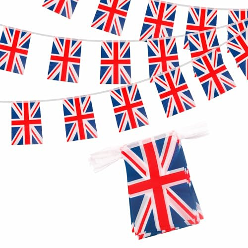 Guirlande de Drapeaux Union Jack 10m 30 Fanions, Banderole Britannique Décoration pour Coupe du Monde Football 2026 Trooping the Colour Jeux Olympiques Bar Jardin Rue Déco Party Supporter