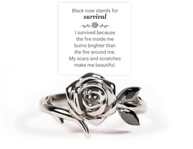 OVNMFH Burned and Survived Self-Love Black Rose Ring, 925 Sterling Silver Lucky Rose Flower Embrace Ring, Black Self Love Rings, Inspirational Jewelry Gift for Women (10)
