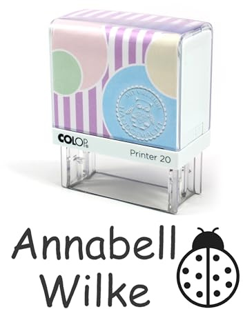 Dekolando Textilstempel personalisiert mit Name und Motiv Marienkäfer – Kinder Namensstempel für Kleidung Textil Textilien Kinderstempel Kleiderstempel wasserfest waschbar – Abdruck 38 x 14 mm
