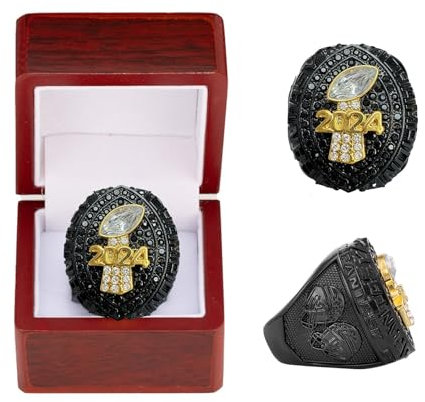 HYKJSHED 2024 Fantasy Football Ring, Meisterschaftsring, FFL-Meisterschaftstrophäe, Geschenkbox, Ring-Displaybox(Black,11)