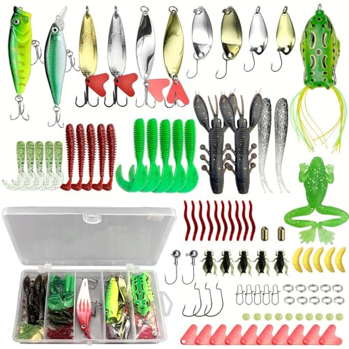 94 Stück Angelköder Set, Angeln Köder gemischt einschließlich Spinner, Crankbait, Minnow, Spinner, Weich- & Hartköder, Haken, Gewichte, Wirbel für Barsch, Wels, Hecht, Lachs Forelle
