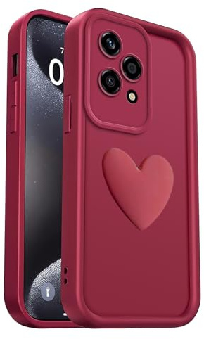 PanXCase Cover per Honor 200 Lite - Custodia 3D Heart Disegni Cute Silicone, Protezione Fotocamera Ragazze Donne Antiurto Antigraffio Case (Wine Red)