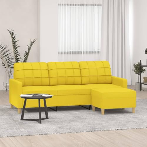 Willood 3-Sitzer-Sofa mit Hocker Hellgelb 180 cm Stoff Sofa mit Armlehnen und weichen Kissen, geeignet für Wohnzimmer, Holzbeinen