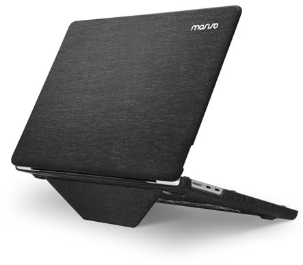 MOSISO Coque Compatible avec MacBook Air 13 Pouces M2 M3 M4 A2681 A3113 A3240 2022-2025,Étui de Protection pour Mac Booking Air 13 Tissu Tricoté Enduit Case avec Béquille Repliable,Noir