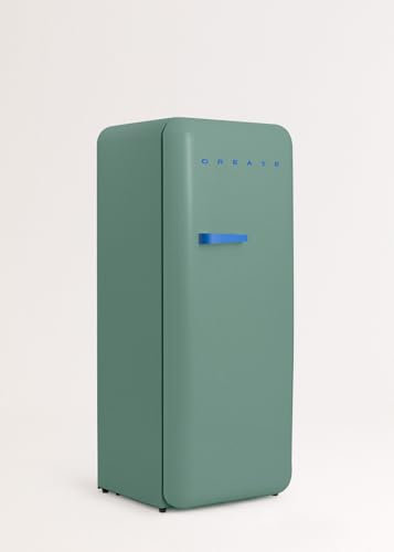 CREATE / RETRO FRIDGE 150 COBALT/Kühlschrank mit Gefrierfach 281L in Salbeigrün, Griff Kobaltblau / 102W, niedriger Energieverbrauch, 150cm, 3 Ablagen, Temperaturregelung,60x60x150cm