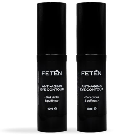 FETĒN Contorno Occhi Uomo - Crema Antiocchiaie per occhiaie scure e borse effetto immediato, Siero Antirughe con Vitamina C per palpebre cadenti, Trattamento Schiarente 15ml (Confezione da 2)