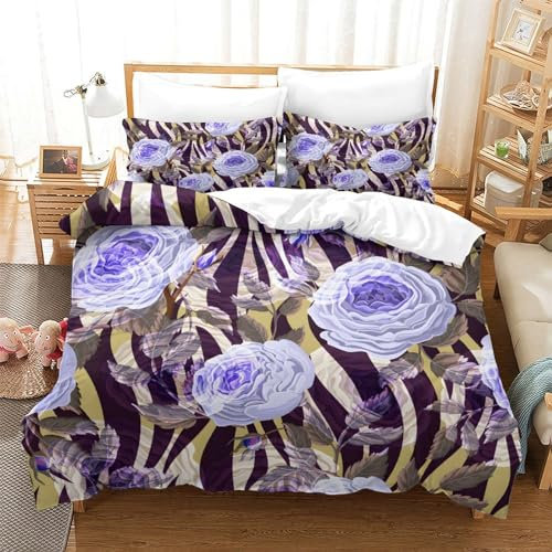 GDEKCIEAS English Roses Zebra Skin Duvet Cover 3D Bedding Quilt Cover Duvet Cover Soft Microfiber Comforter Cover 3Pcs for Teens Adults Kids Super King（260x220cm）