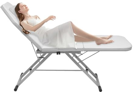 Tyvotrend Klappbar Kosmetikbett, Professionelle Dreifach Gefaltetes Massageliege mit Kopfstütze, Massagetisch mit Verstellbare Rückenlehnen und Bettendstücke, Klappmassage für Spa (Weiß)