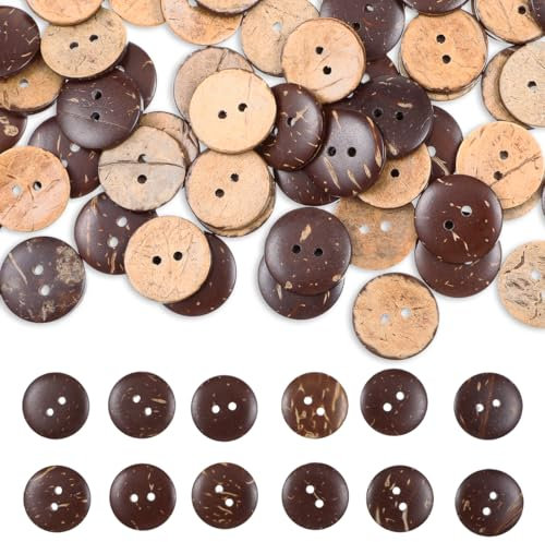 Nogeqi 100 Stück Kokosknöpfe 20mm Natürliche, Braun Knöpfe Holz zum Annähen, Vintage Holzknöpfe Natur, Naturholzknöpfe Runde Form, Natural Coconut Shell Wooden Buttons für Basteln Handgefertigt