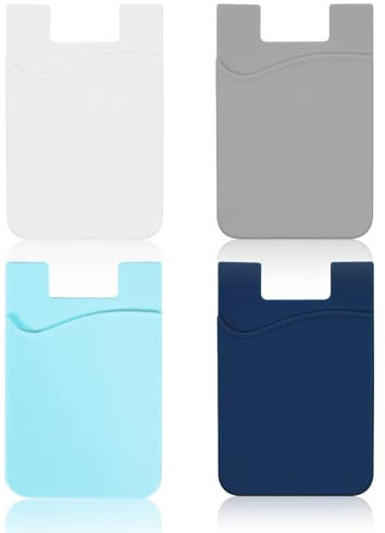 Vilbocr 4Pack Adhesive Phone Card Holder Phone Card Holder Stick on,Silicone Self Adhesive Card Holders for Back of Phone,Phone Wallet Stick on for Cell Phone,for Credit Card (White Blue Dark Blue)