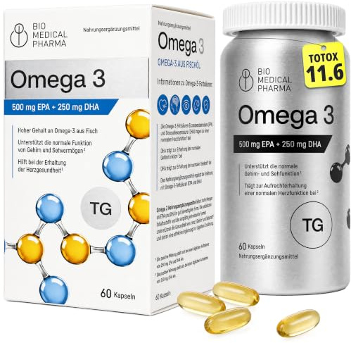 Omega 3 Kapseln hochdosiert aus Fischöl – 500 mg EPA + 250 mg DHA