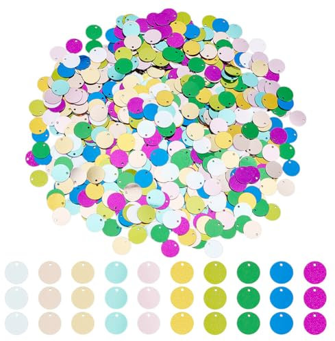 OLYCRAFT 2000 Stück 10 Farben 10mm Runde Pailletten Kunststoff Runde Pailletten Mit 1mm Loch Bunte Pailletten Glitzer Pailletten Lose Pailletten Für Die Schmuckherstellung Nähen Basteln