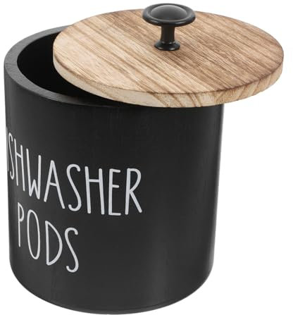PRETYZOOM Round Dishwasher Pod Holder Storage Container with Lid for Dishwasher Tablets Kitchen & Bathroom Organization Stylish Detergent Pod Bin with Handle