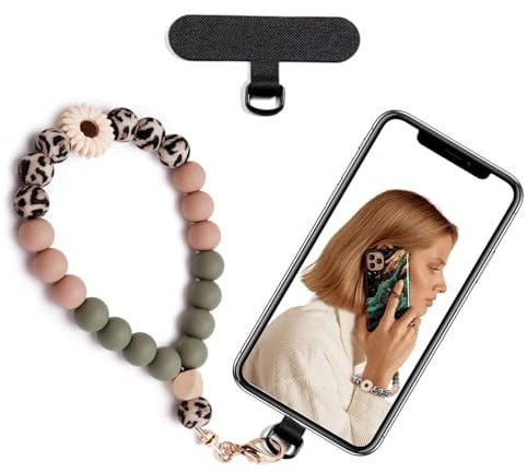 Kinretixia Daisy Leopard Cadena de teléfono móvil de Silicona con Cuentas Corto, Cadena de teléfono móvil para la muñeca con Correa de muñeca Duradera, Elegante Correa de teléfono