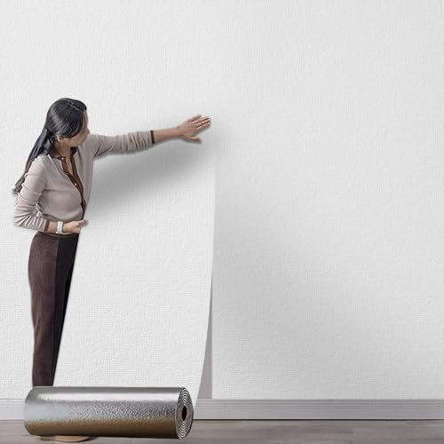 Beswitory 2Roll Self Adhesive Thermal Insulation Wallpaper - White Textured, 3mm Thick Wall Insulation Panels Thermal Wallpaper Stickers for Living Rooms - Thermal Wallpapers for Cold Walls