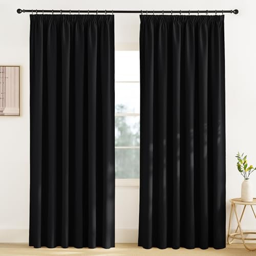 KGORGE Schwarze Gardinen Blickdicht Kräuselband Vorhänge Lichtundurchlässig 2er Set 245 x 200 cm(HxB) Thermovorhang Hitzeschutz für Schiene Wohnzimmer Thermovorhang Blackout Curtains Living Room