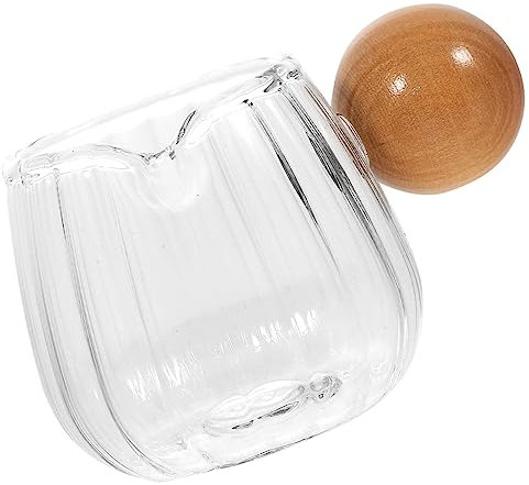 GALPADA Milchkännchen Glas Mit Holzgriff Hitzebeständiger Milchaufschäumer Behälter Langlebiger Klarer Kaffeekännchen Sahnekännchen Für Cappuccino Latte Art Einfach Zu Reinigen