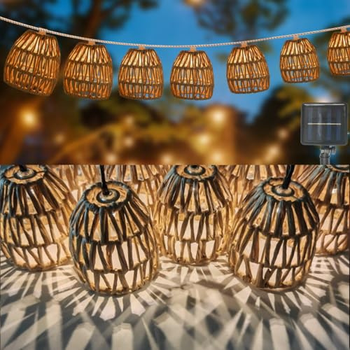 WRQIOO LED Solar Lichterkette Aussen,10 Stck Lichterkette Aussen Solar, Wasserdicht Solarlichterkette Outdoor, 3.9 m Wetterfest Lichterkette Lampion mit Solarpanel fr Garten, Balkon, Warmwei