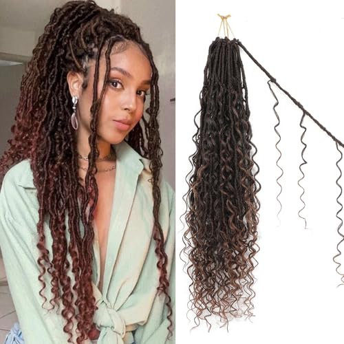 FANWYFYU 24 Inch Boho Faux Locs Crochet Hair 8 Packs Goddess Locs Boho Soft Locs Crochet Hair with Curly Ends Pre-looped Long Bohemian River Locs Crochet Hair For Women(T30#)