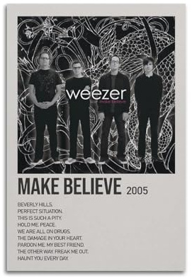 XUWSEWNE Weezer Poster Make Believe, Vintage-Wandkunst, Leinwand, ästhetisches Poster, Musik und Filme, dekoratives Gemälde für Wohnzimmer, Schlafzimmer, 20 x 30 cm, ungerahmter Stil