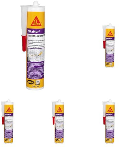 SikaMur InjectoCream-100, Tratamiento contra de humedades por capilaridad en los muros, Blanco, 300ml (Paquete de 5)