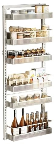 Speisekammer-Organizer, 6-Etagen Tür Hängeorganizer, Türregal zum Einhängen Metall, Ohne Bohren Tür Gewürzregal, Türorganizer für Speisekammer, Schlafzimmer, Badezimmer, Wohnzimmer 44x16x126cm Weiß